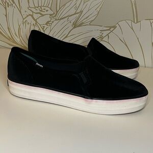 Keds Ortholite Navy Blue Velvet Slip On Platform Loafers - Size 9